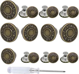 12 Sets Jeans Buttons Replacement, 17Mm&20Mm Adjustable No Sew Removable Metal Pants Buttons for Loose Jeans with Screwdrivers vibedor