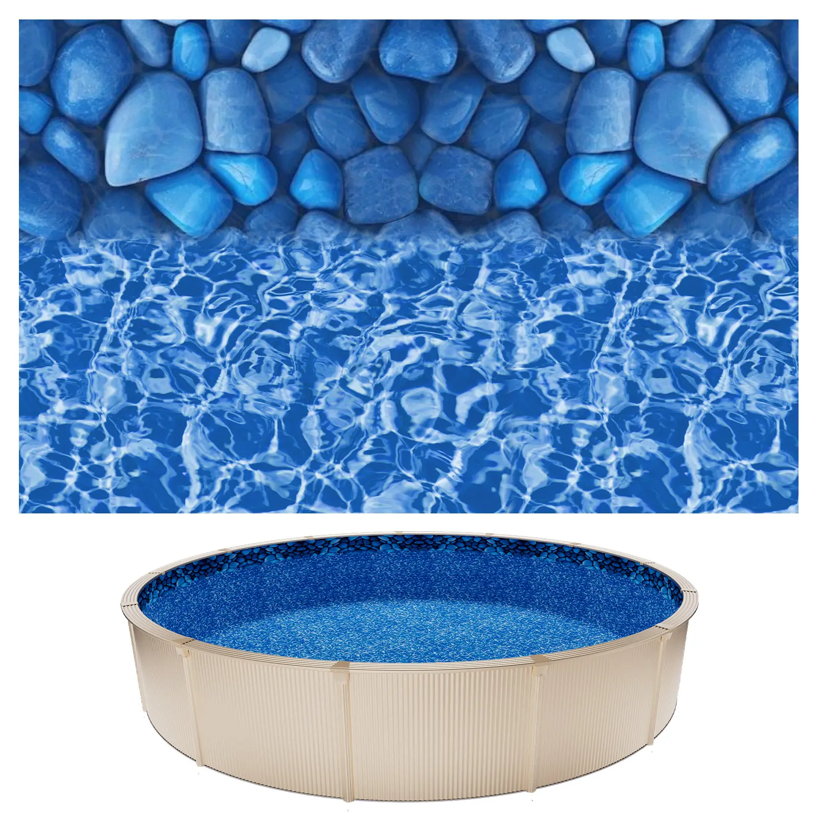 VEVOR 18ft Pool Liner, Round Overlap Swimming Pool Liner for 52 in Wall Height, Premium Vinyl, Easy Install with Leak-Proof Patches, Designed for Steel Sided Above-Ground,Outdoor, Boulder Swirl, Round Pools, Pool Accessories#BacktoSchool