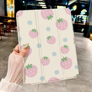 Cute Dot Strawberry Case for Samsung Galaxy Tab S6 Lite 10.4 Inch A7 LITE A8 A9 A9 + S7 S8 S9 + S8 + S9 + FE S9FE + 12.4 S10 with Pencil Holder Trifold Stand Protective CoverAuto Sleep Wake