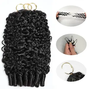 Burmese Curly Crochet Human Extensions Miracle Knots Boho Braids Burmese Curly Feather Hair Extensions Knotless Pre-Saving 60g/Pack Wear Vacation Hair Natural Black Color Knotless Invisible Seamless Crochet Virgin Human Hair For Braids