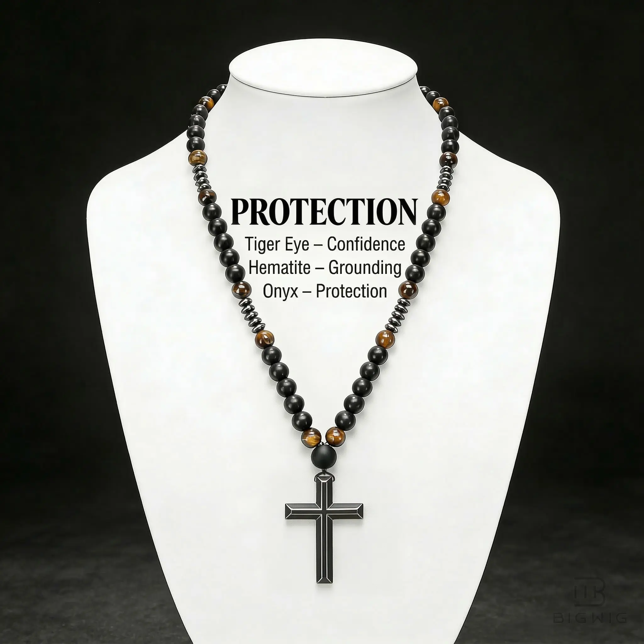 Bohemian Style Protection Cross Pendant Necklaces for Men & Women, Natural Tiger Eye & Hematite Energy Beads, Daily Wear & Formal Events Charm, Versatile men's Jewelry, Adjustable Chain Long Chain Meaningful Birthday Anniversary Gift for Him/Her traveless