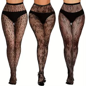 3-Pack Women's Lace-Pattern Fishnet Tights, Black Fishnet Leggings, Lace Leggings