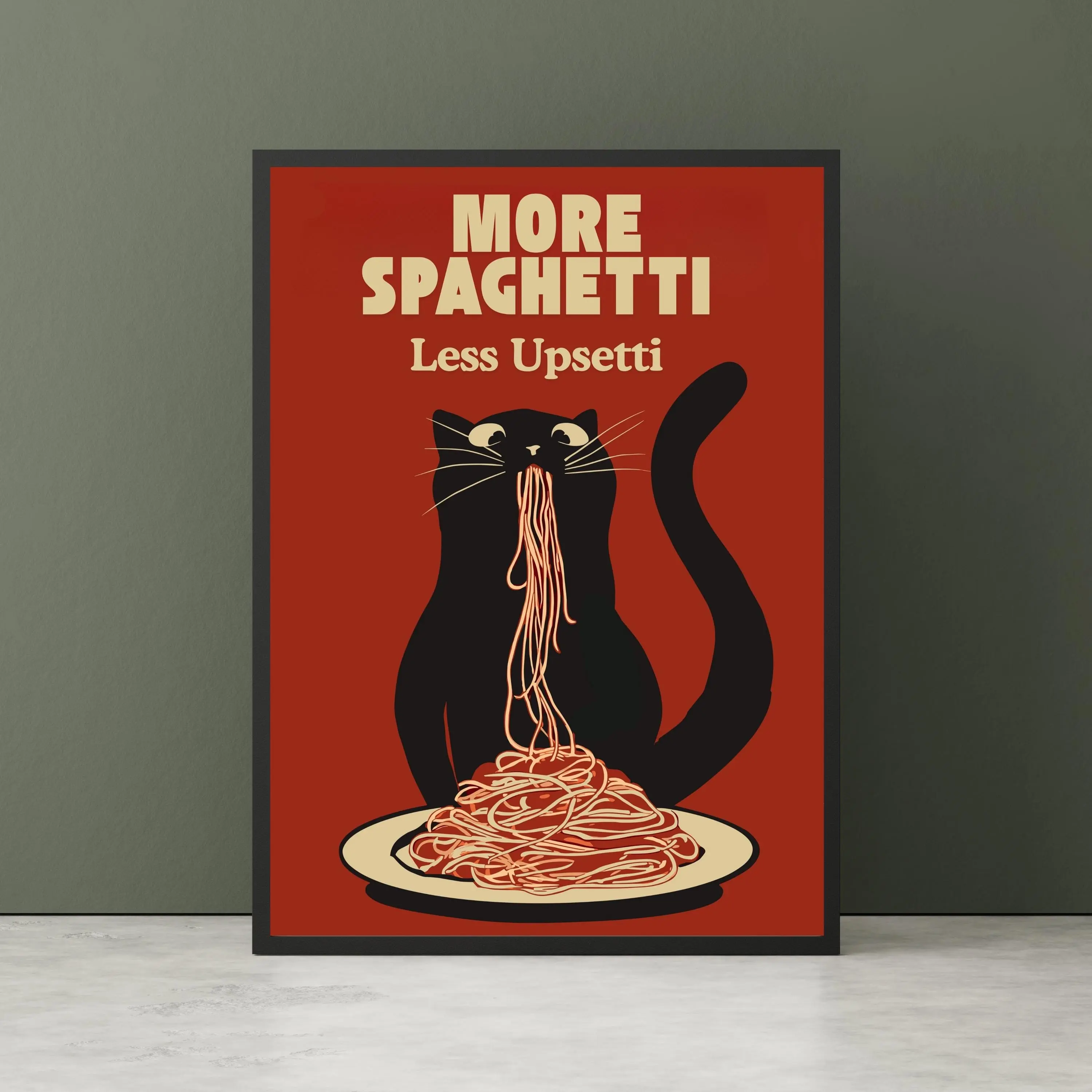 [Sale off up to 50%] [Free ship] [No Frame] Hungry Cat Spaghetti Print Poster, Humorous Poster, Funny Wall Art for Kitchen