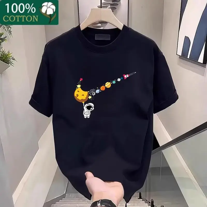 Men's fashion cotton graphic T-shirt featuring space planet elements, breathable and comfortable, machine washable, unisex design, perfect for summer casual wear. shirts men good  tees szp01