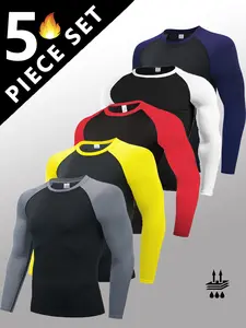 5 Pack Men's Long Sleeve Shirts Moisture WickingSweatproof Sunscreen Men's Quick Dry Breathable ColorBlock slim Long Sleeve T Shirt, Outdoorfun,Comfortable High StretchBase Layer Men's Outdoor Jogging, Fitness Training ActivityTopS Fathersdaygift