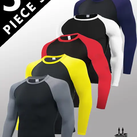 5 Pack Men's Long Sleeve Shirts Moisture WickingSweatproof Sunscreen Men's Quick Dry Breathable ColorBlock slim Long Sleeve T Shirt, Comfortable High StretchBase Layer Men's Outdoor Jogging, Fitness Training ActivityTopS Athletic Running Tee tiktokshopbac