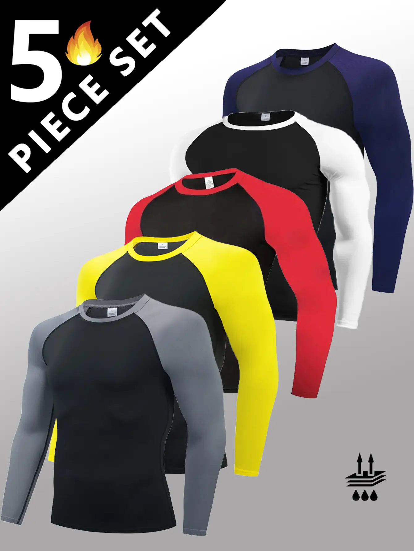 5 Pack Men's Long Sleeve Shirts Moisture WickingSweatproof Sunscreen Men's Quick Dry Breathable ColorBlock slim Long Sleeve T Shirt, Comfortable High