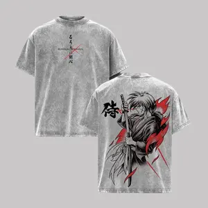 Kenshin Himura Rurouni Kenshin Anime Tee - Vintage Washed Graphic Tee Oversized T-Shirt for Men, 90s Streetwear Style Fall Outfits, Trendy Anime Merch Gift for Fans