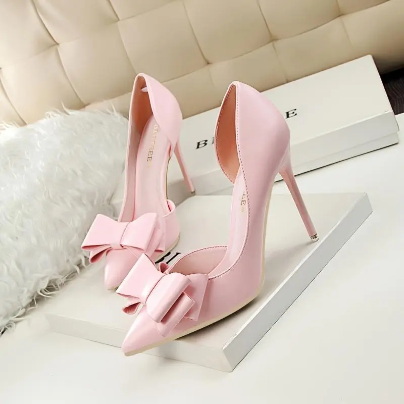 YYW1 (New)Stunning Bowknot Stiletto Heels - Elegant Pointed-Toe Pumps with Cut-Out Side Design, Fashionable Heel Shoes Women, Chic and Party Wear, Perfect Formal Occasions and Events Girl Pink Classy Heeled