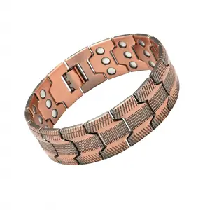 Men's pure copper bracelet with 3x super strong magnetic force and 3500 Gauss neodymium magnets, adjustable size. An excellent gift for father and boyfriend.