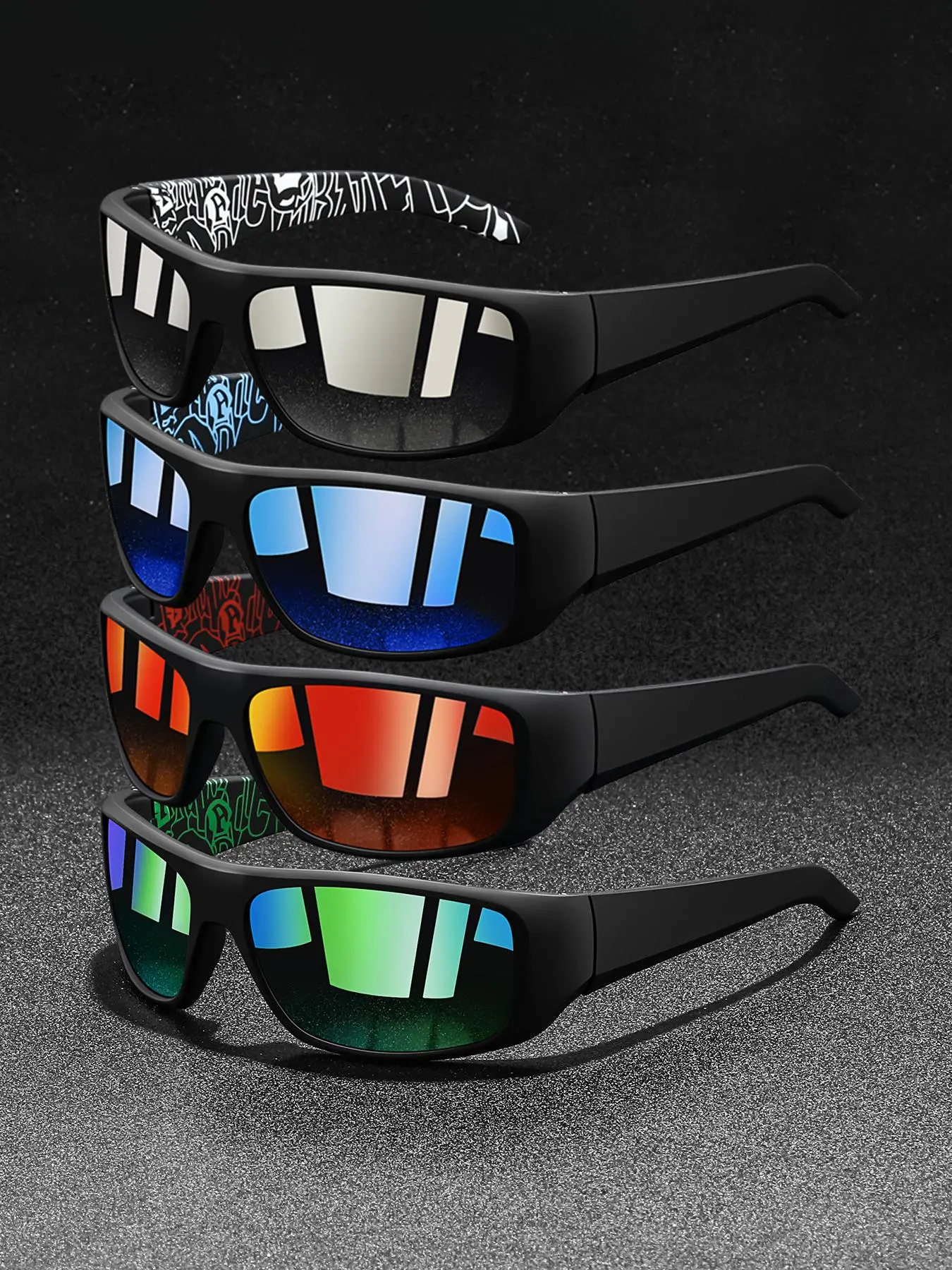 4pcs latest model camouflage square sports glasses, Sports Eyewear, suitable for both men and women, offering a variety of color choices, nose pad adopt rubber material, comfortable fit design, making it an ideal choice for long-term outdoor activities