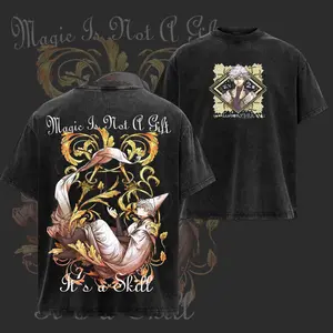 Vintage Qifrey - Witch Hat Atelier Washed Oversized Graphic Tee - Unisex T-shirt - Hoodie, WHA Double Printed T-Shirt, Heavyweight Cotton Unisex Streetwear Top, Gym Pump Cover, Summers Outfits, Gift for Anime Fans