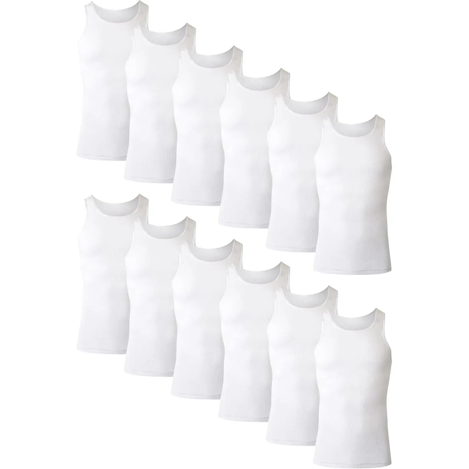 Hanes 12-Pack Size Large White Men's Tank Undershirt Pack, Cotton Tank Undershirt, Moisture-Wicking, Breathable, Multi-Pack