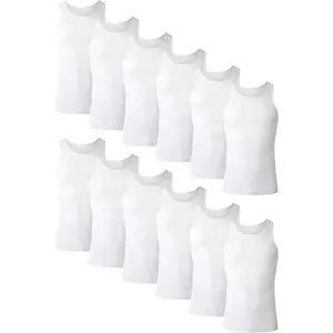 Hanes 12-Pack Size Large White Men's Tank Undershirt Pack, Cotton Tank Undershirt, Moisture-Wicking, Breathable, Multi-Pack