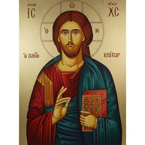 Traditional Religious Orthodox Christian Icon of Christ the Pantocrator v2 - Wooden Mounted Religious Ornament, Spiritual Wall Decor, Prayer Room Accent Gift