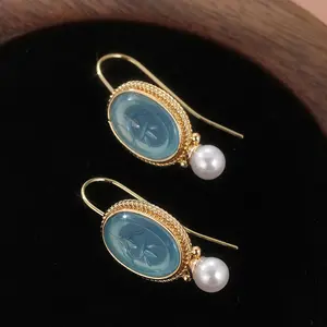 Vintage round pearl earrings with antique style andfashionable commuting temperament, high-quality andfashionable jewelry accessories
