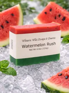 Watermelon Rush Bar Soap 4.4oz Handcrafted with Goat Milk & White Kaolin Clay for Gentle Fruity Cleanse