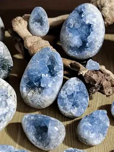 1pc Natural celestite crystal raw stone cluster eggs, Blue crystal cluster celestite crystal geological, Sky blue blue sky celestite, Celestite crystal array, Home and office decoration accessories, Festival gifts, Homemade craftsmanship