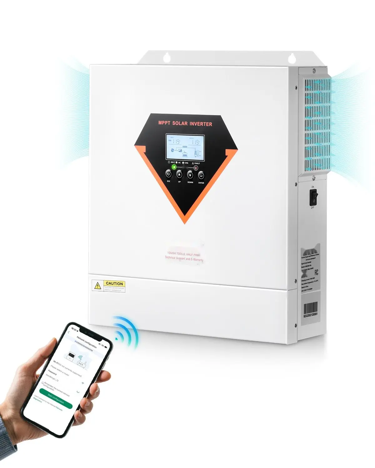 Hybrid Solar Inverter Charger 3000W 110/120V With Built-In 100A MPPT Controller For Home Backup Power, Pure Sine Wave Output, Battery Charging Compatible, Off-Grid Ready, LCD Display, Auto Transfer