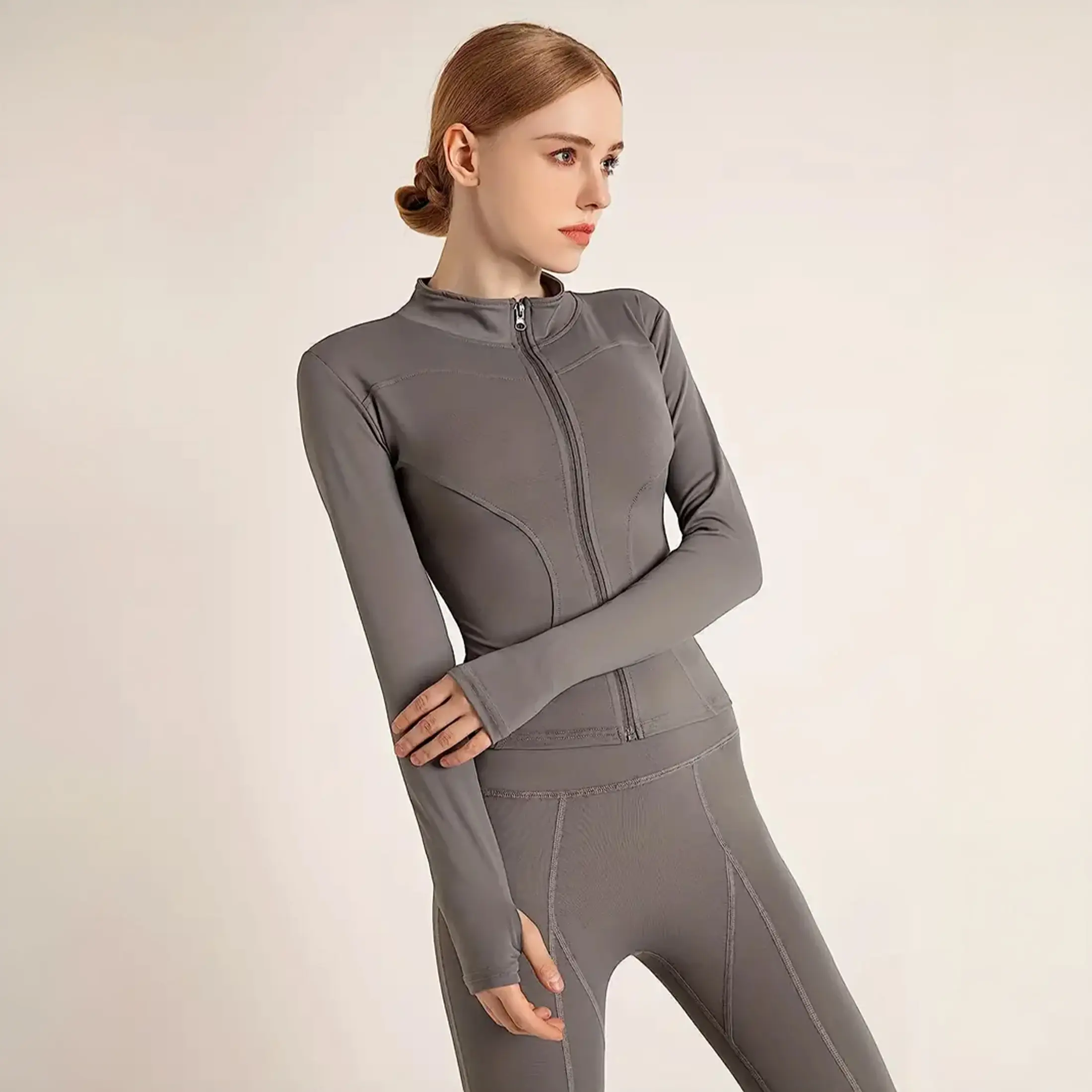 Women's Compression Sports Jacket with Thumbholes Gym Top with Thumbholes Springfresh