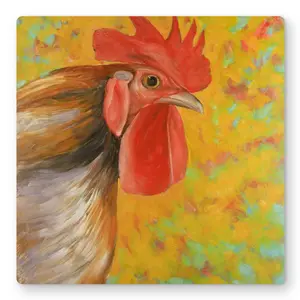 Begin Home Decor C1MP1616TMSRBO 16 x 16 in. Colorful Rooster - Kitchen Yellow Metal Print Wall Art for Home Decor