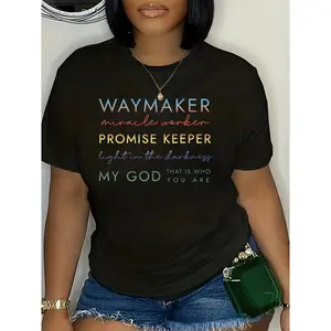 Womens Christian Graphic Tee Waymaker Miracle Worker Promise Keeper Faith Shirt Soft Cotton Crewneck Short Sleeve Oversized Fit Casual Church Outfit