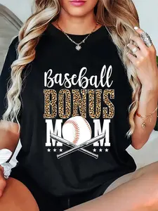 100% Cotton Leopard Baseball Bonus Mom Stepmother Mother's Day T-Shirt