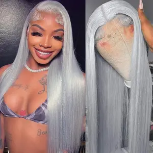 AMZHAIR 30In Silver Grey Bone Straight Glueless Wigs 13x6 Lace Frontal Human Hair Wigs Colored 13x4 Lace Front Wig 100% Human Hair Brazilian For Women