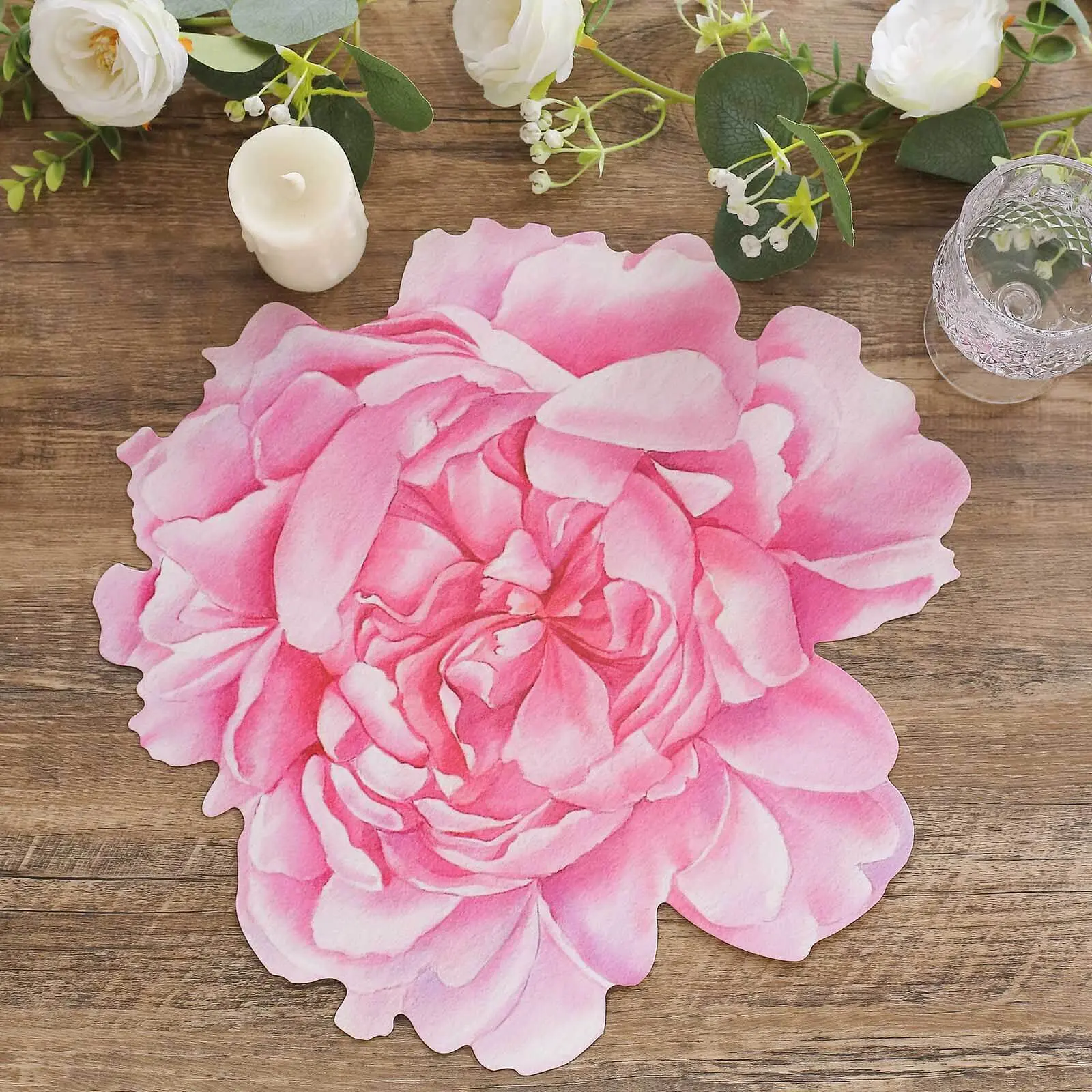 10-Pack Disposable Placemats & Coasters, Pink Peony Flower Print 400GSM Floral Cardboard Placemats for Dinner Parties, Gatherings (14" Size), Tableware
