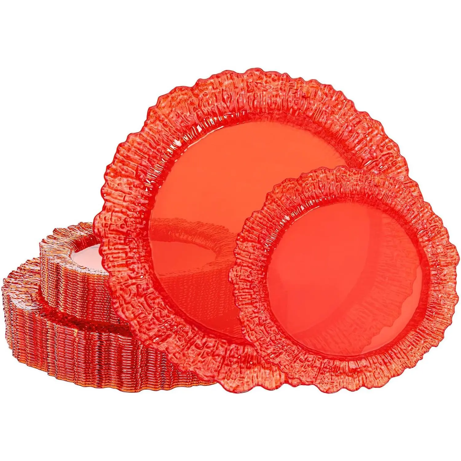 I00000 60 Pcs Red Plastic Plates, Clear Red Disposable Party Plates, Premium Plastic Plate Disposable Include 30 Dinner Platos 10" & 30 Dessert Platos 7" Perfect for Wedding & Party