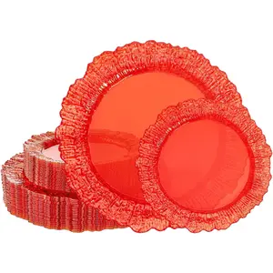 I00000 60 Pcs Red Plastic Plates, Clear Red Disposable Party Plates, Premium Plastic Plate Disposable Include 30 Dinner Platos 10" & 30 Dessert Platos 7" Perfect for Wedding & Party