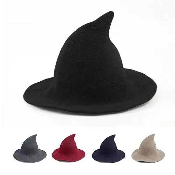 FEITAI Women's Comfortable Knit Pointed Hat - Large Brim, Plain Look, Snug Secure Fit, Halloween Party Props, Fashion Costume Accessory