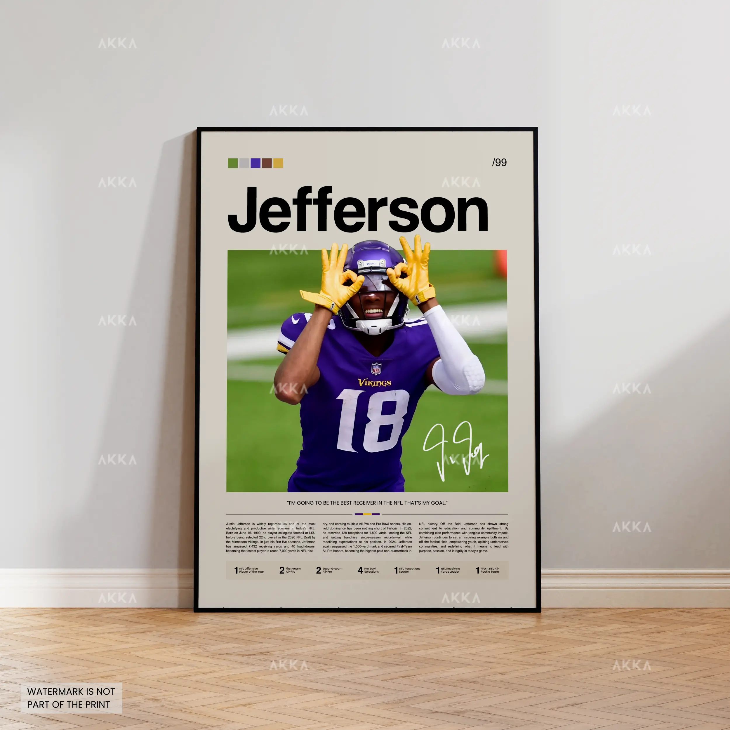 Justin Jefferson Poster, Football Fan Gift For Fans