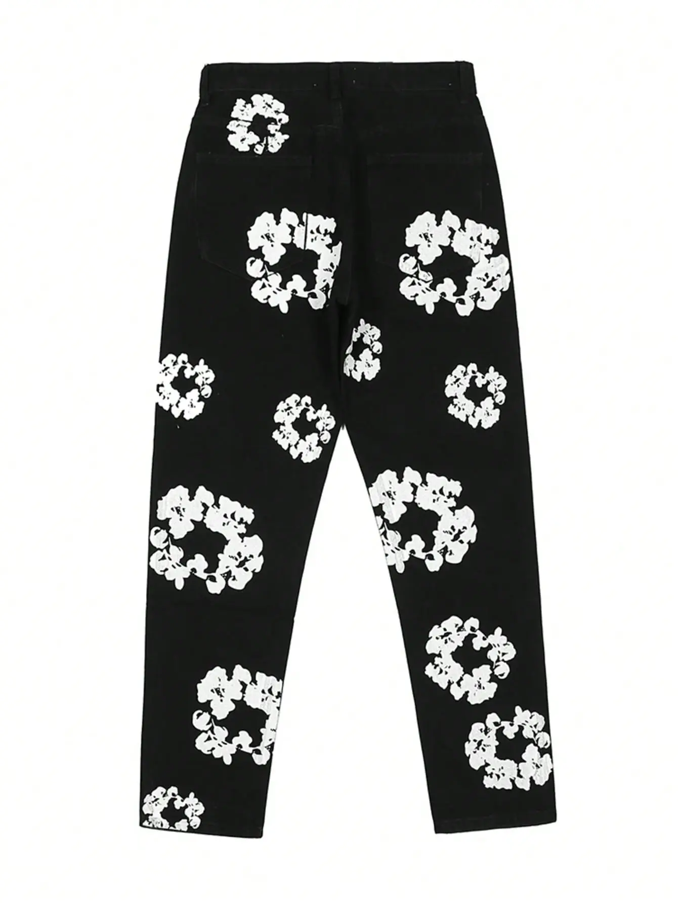 Men's Ultra Baggy Printed Streetwear Denim Pants - Mid Waist Fit, Thick, Stylish, All Seasons, Anti-Wrinkle, Smooth, Metal Studs, YKK Zipper Closure, Below the Ankle Wide-Leg, Casual Denim, Long-Lasting Wash Resistance
