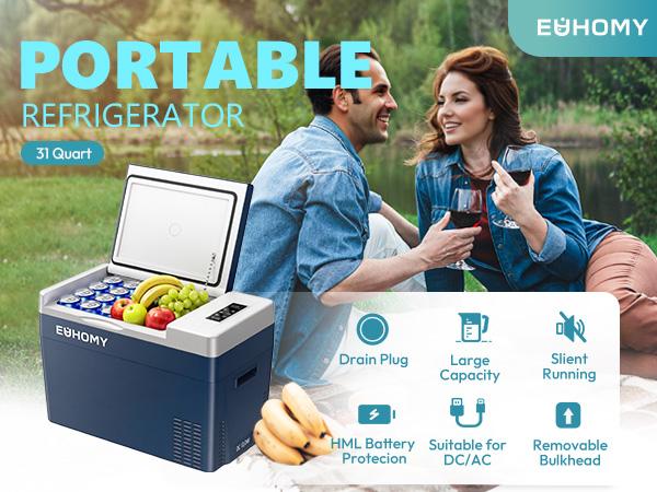 【Back To School】EUHOMY 12 Volt Refrigerator, 23&31QT Compressor Electric Cooler APP Control, Car Fridge -4℉~68℉, Portable Refrigerator 12/24V DC 100-240V AC, Portable Freezer for Camping, Travel, Boat