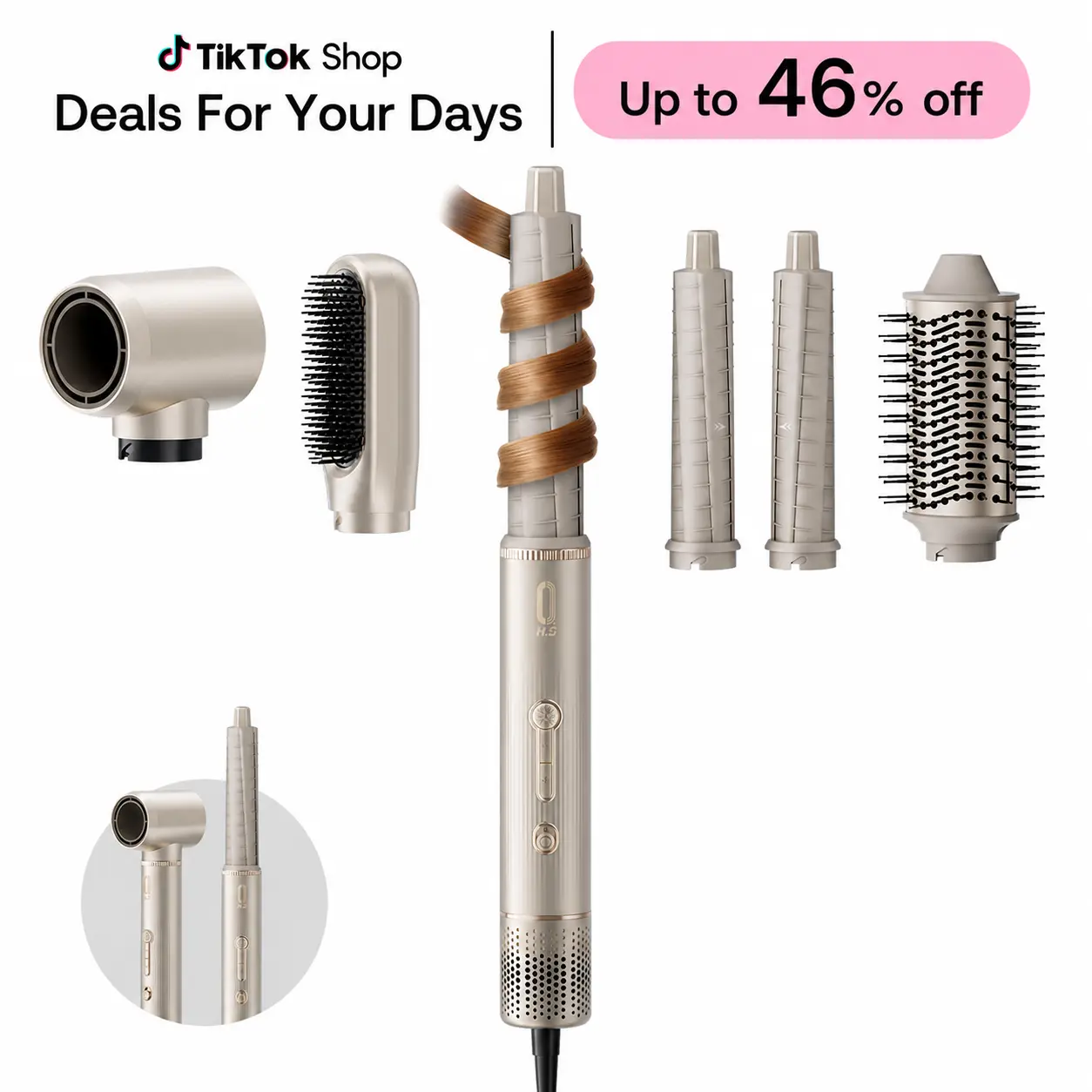 O.H.B 5 in 1 Powerful Hair Dryer Brush, 110,000 RPM Brushless Motor& Multi-Styler with Auto-Wrap Curlers, Paddle & Oval Brush, Fast-Drying Nozzle,Curling Irons,Straightener Straightening,Low Noise,Blower Set, Holiday Gift,DealsForYouDays