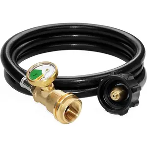 5   Tank Extension Hose with Gauge -Leak Detector Replacement for Gas Grill, Heater and All Other  Appliances, Acme to Male QCC/POL Fittings