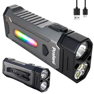 POSLANI Pulsar Flat EDC Flashlight,4400 Lumens Powerful Rechargeable Flashlight with Floodlight,Spotlight and Magnetic Base &RGB light,Waterproof USB C Flashlight for Camping,Home,Emergencies,Hiking,Gift