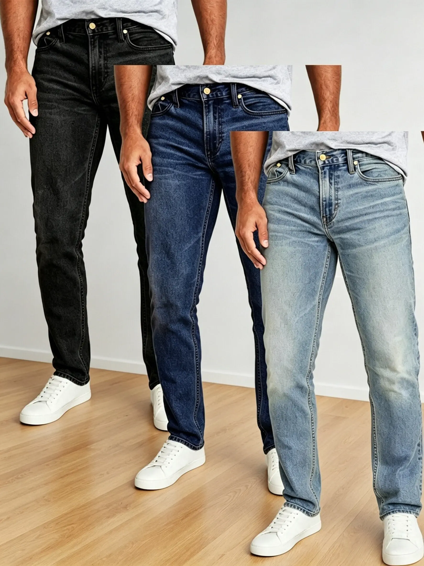 Men’s summer slim straight jeans, available in three colors, slightly stretchy, washed with a distressed finish—versatile casual denim for everyday wear.