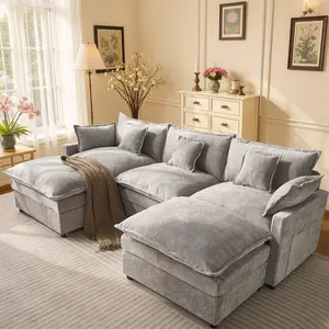 108" U Shaped  Sectional Chenille Couch, 3-Seater Modular Comfy Cloud Sofa, Set of Modular Pieces with Movable Ottoman&Pillows, Deep Seat Couches for Living Room