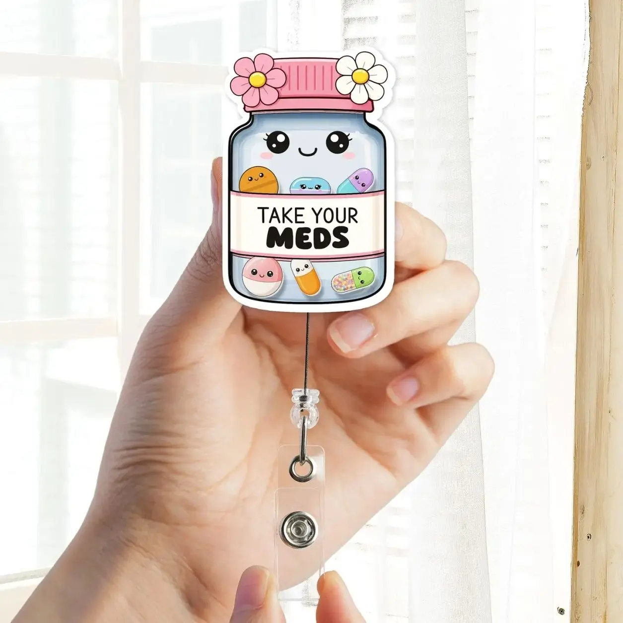 Take Your Meds Pill Bottle Shaker Badge Reel | Pharmacy Nurse ID Holder | Cute Medical TikTok ZZX
