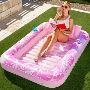 Inflatable Sunbathing Pool Lounge Chair, 70x46 Inches Adult Float Mat with Pillow and Cup Holder, Kids Ball Pool Party Gift, Inflatable Sofa