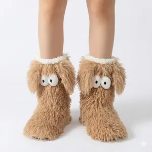 【Valentine's Day】Women's Plush Slippers Socks Floor Socks Winter Home Indoor Thickened Fleece-Lined Anti-Slip Adult Women's Plush Snow Socks Shoe Covers