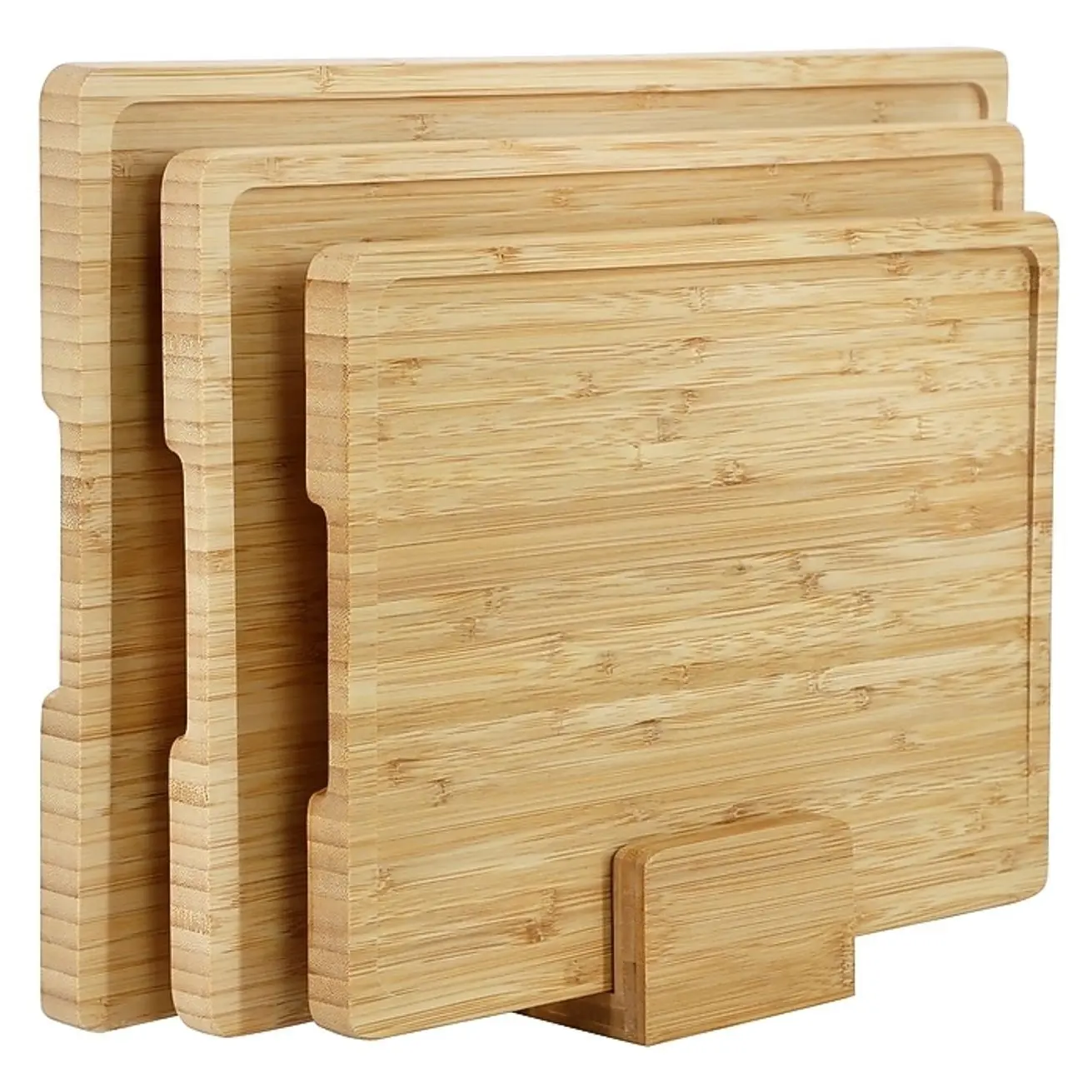 MegaChef Sturdy Wood Bamboo Chopping Board Set - Kitchen Cutting Boards with Base, Handles