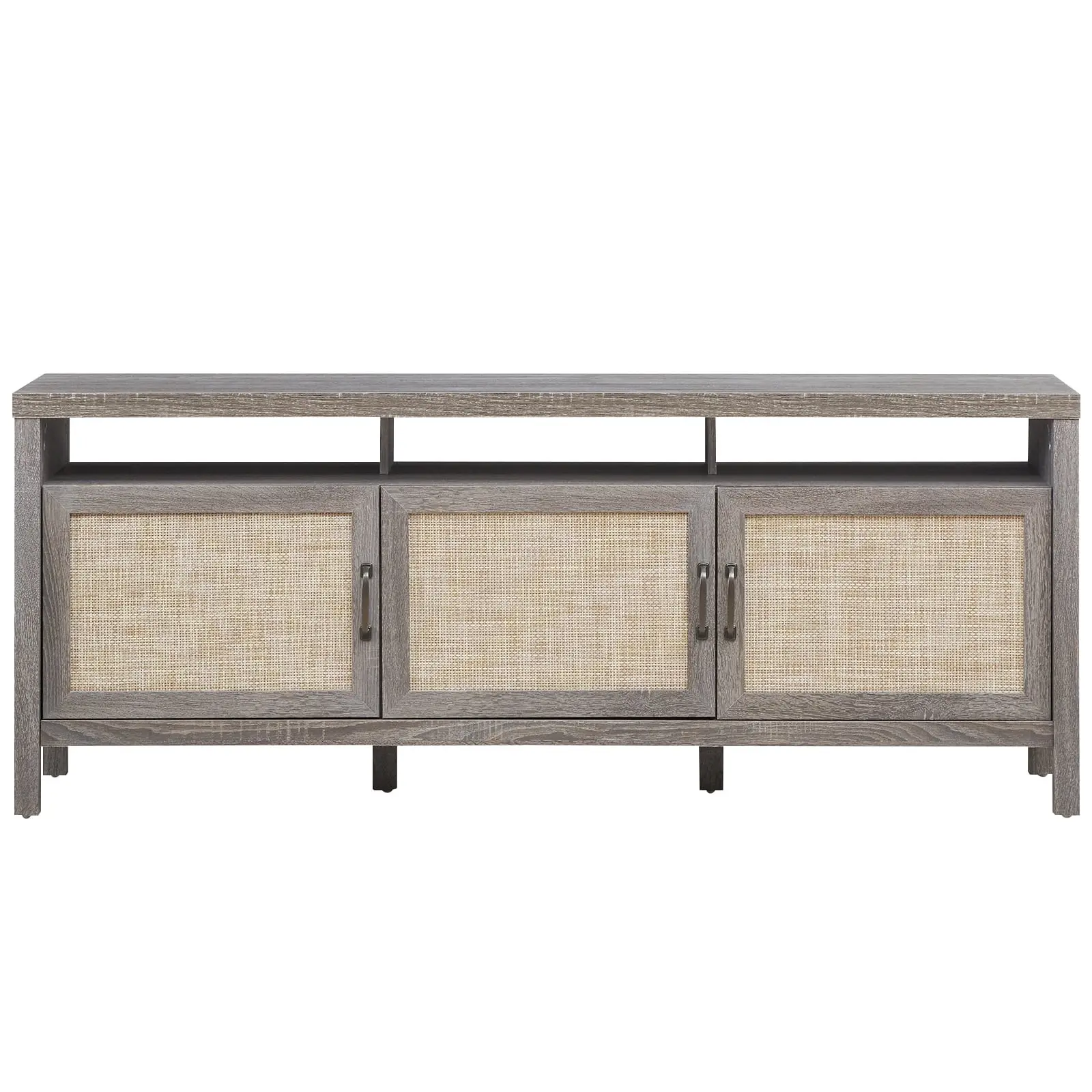 Topbuy Universal TV Stand Cabinet Television Media Console with 3 Rattan Doors Grey Topbuy