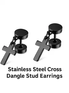 Gothic Punk Stainless Steel Cross Stud Earrings, Ear Studs, Unisex Hypoallergenic Dangle Design, All-Season Fashion Jewelry Gift, Punk Style Earrings