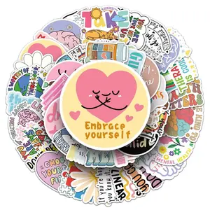 50PCS Psychological Health Encouragement English Positive Short Sentence Graffiti Stickers Art Stickers Fun Stickers for Decals Stationery Office Supplies Adhesive Decals Journal Stickers BulingBulingStickers Store