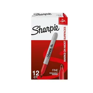 Sharpie Permanent Markers, Fine Point, Red, 12 Count