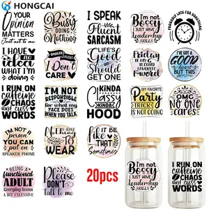 20 Piece Fun Crazy Text UV DTF Transfer Stickers, Decorative Stickers, Stickers Kit, 20 Unique Patterns, Perfect for Handmade Journals, Glass Cups, Coffee Mugs, Laptop Cases