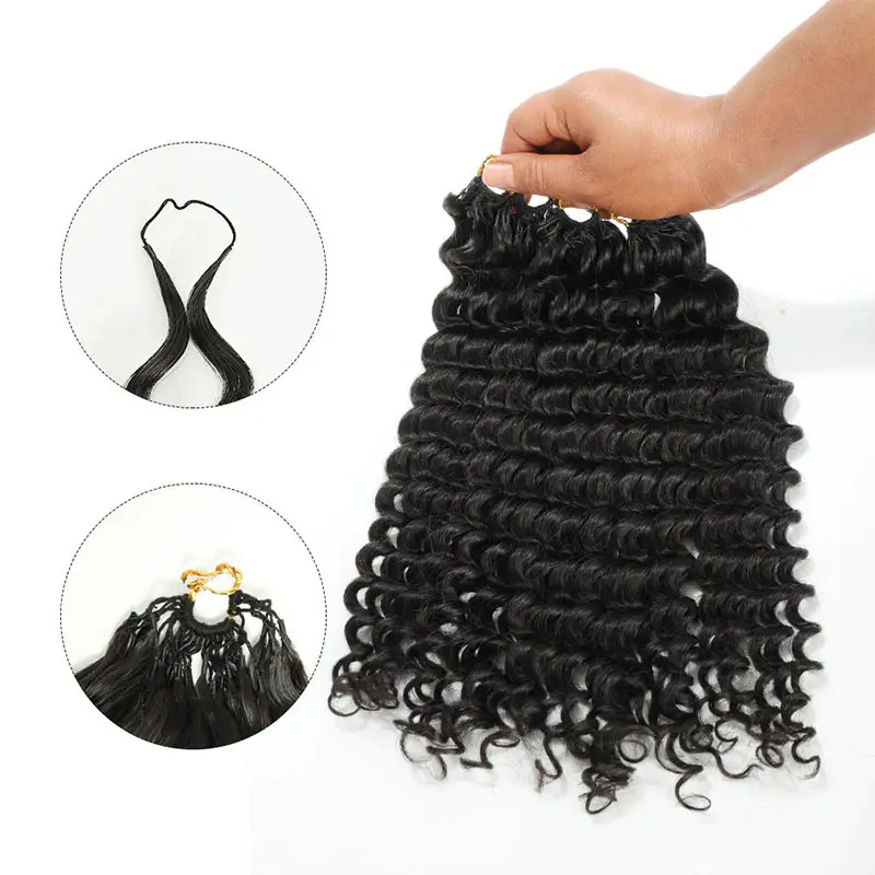 Knotless Pre-Separated Feather Crochet Human Hair Extensions Deep Wave Braid Hair Extensions Protective Style with Free Gifts
